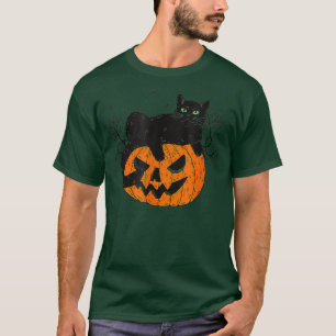 Camiseta Gato De Halloween Amante Negro Gato En Calabaza