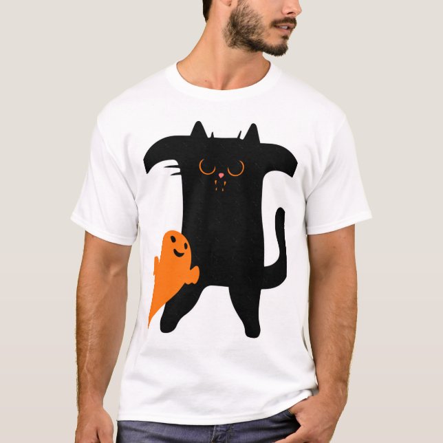 Camiseta gato de Halloween asustado (Anverso)