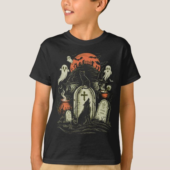 Camiseta Gato de Halloween - Bruja asustada (Anverso)