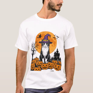 Camiseta Gato de Halloween Bruja Calabaza Vintage Espeluzna