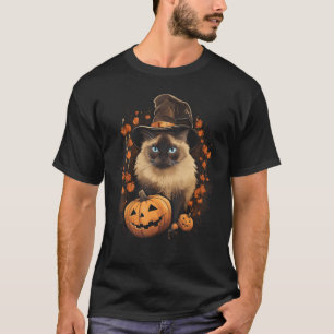 Camiseta Gato de Halloween Bruja Sombrero Calabaza
