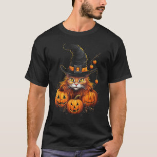 Camiseta Gato de Halloween Calabaza Jack O Linterna Cos de 