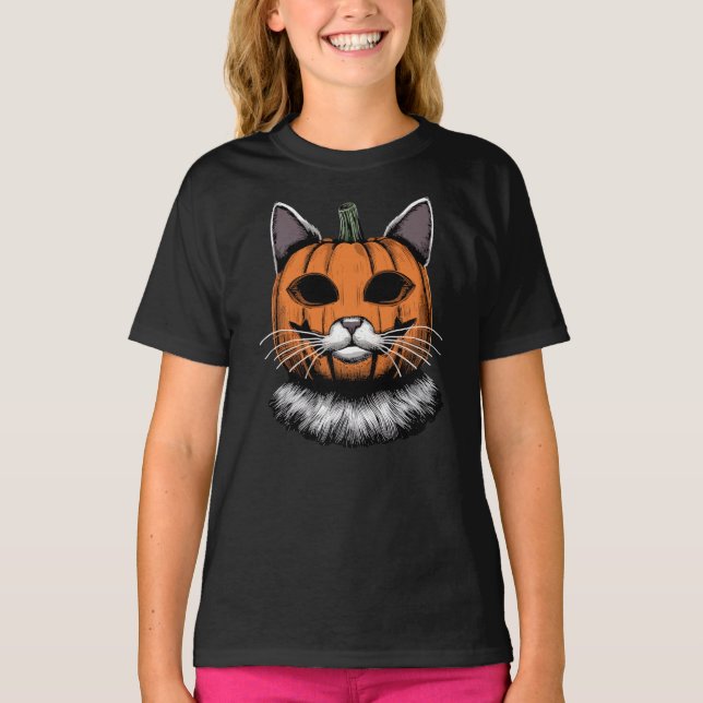 Camiseta Gato de Halloween, cara de calabaza (Anverso)