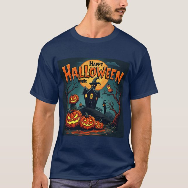 Camiseta Gato de Halloween con alas murales: Calabazas y Mi (Anverso)