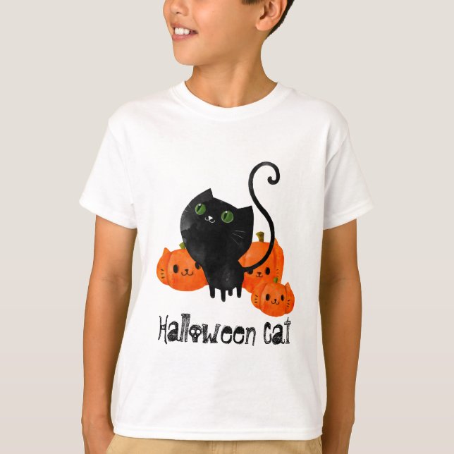 Camiseta Gato de Halloween con calabazas (Anverso)