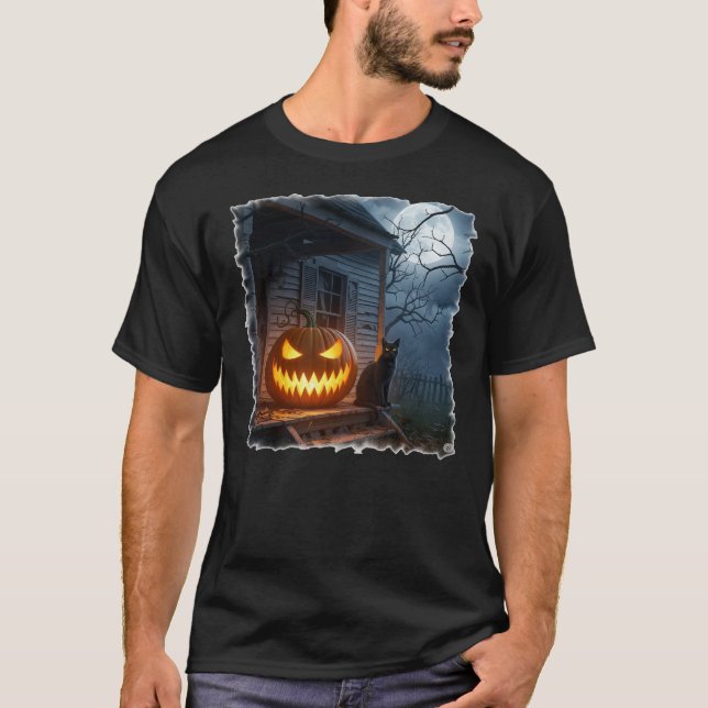 Camiseta Gato de Halloween con Jack-o-Lantern (Anverso)