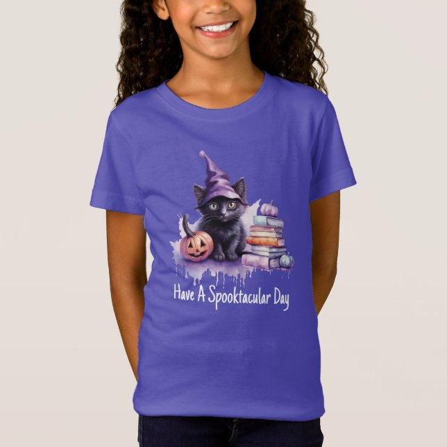 Camiseta Gato de Halloween con libros (Anverso)