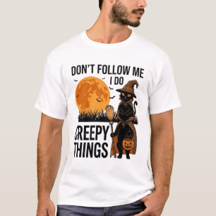 Camiseta Gato de Halloween Cosas espeluznantes Bruja divert