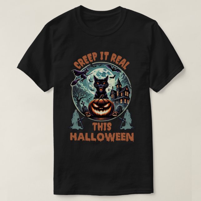 Camiseta Gato de Halloween : Creep it real this halloween (Diseño del anverso)