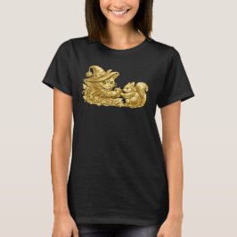Camiseta Gato de Halloween dando bellota a ardilla hoja de