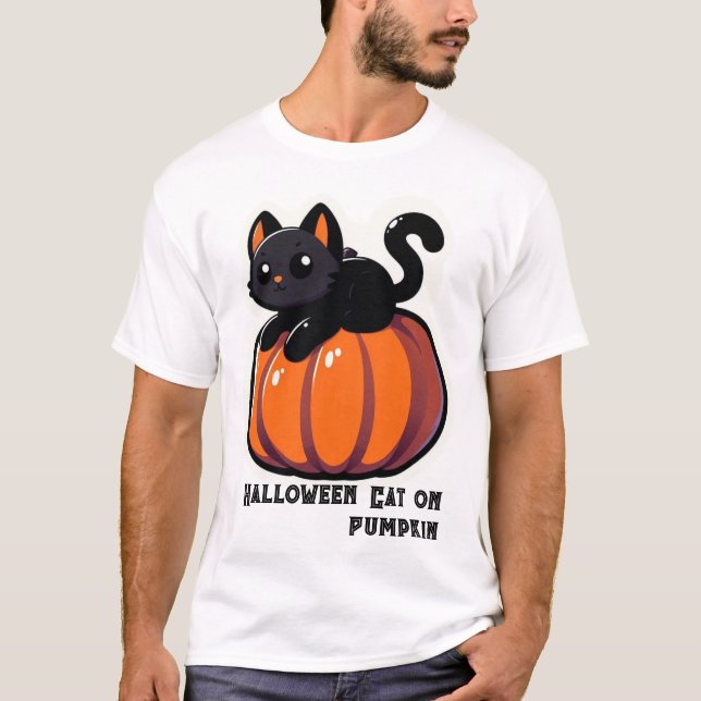 Camiseta Gato de Halloween en la calabaza (Anverso)