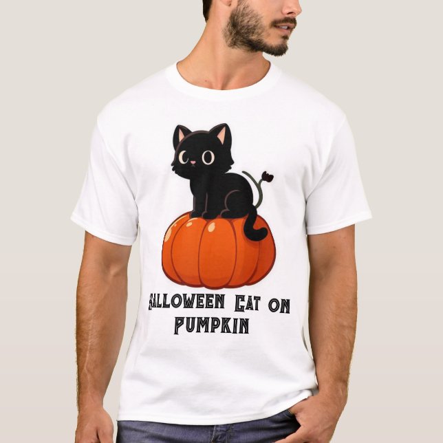 Camiseta Gato de Halloween en la calabaza (Anverso)