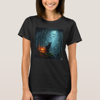 Camiseta ¡Gato de Halloween en una caverna perseguida!