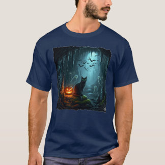 Camiseta ¡Gato de Halloween en una caverna perseguida!