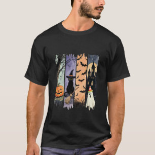 Camiseta Gato de Halloween Fantasma Calabaza Diseño Lindo E