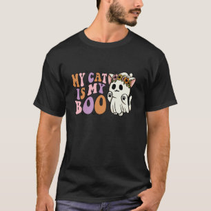 Camiseta Gato de Halloween Fantasma Mi gato es mi Boo Mamá 