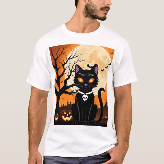Camiseta Gato de Halloween (Feliz Halloween , Regalo para l (Anverso)