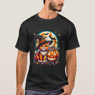 Camiseta Gato de Halloween Gatito Bruja Calabaza Jack o Lin