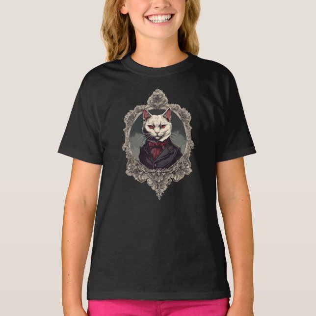 Camiseta Gato de Halloween, gato de vampiro (Anverso)