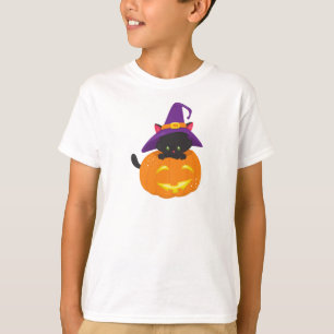 Camiseta Gato de Halloween, gato negro, Gorra de brujas, ca