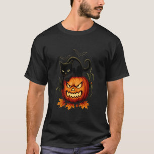 Camiseta Gato de Halloween Jack O Linterna Murciélagos Bruj