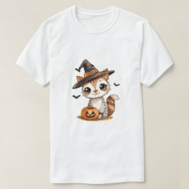 Camiseta Gato de Halloween lindo con calabaza