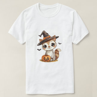 Camiseta Gato de Halloween lindo con calabaza