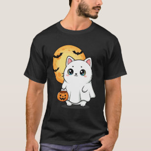 Camiseta Gato de Halloween lindo en disfraz de fantasma con