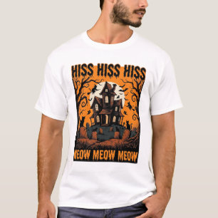 Camiseta Gato de Halloween Miau Espeluznante Casa de Bruja