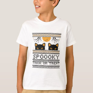 Camiseta Gato De Halloween Ojos Tonto O Trata A La Gr De Mo