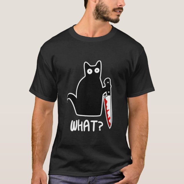 Camiseta Gato de Halloween qué gracioso gato negro asesino  (Anverso)