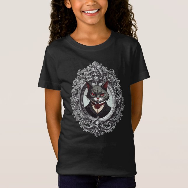 Camiseta Gato de Halloween, retrato de gato de vampiro (Anverso)