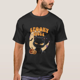 Camiseta Gato de Halloween Spooky Vibes Gato Halloween Gato
