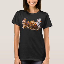 Camiseta Gato de Halloween tira carro de calabaza mientras