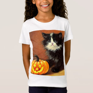 Camiseta Gato de Halloween Vintage en Blanco y Negro