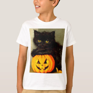 Camiseta Gato de Halloween vintage y linterna de Jack-o