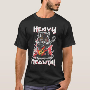 Camiseta Gato de Heavy Metal tocando guitarra Rock Cat Músi