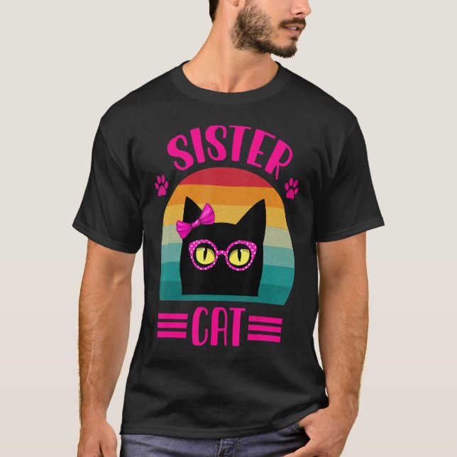Camiseta Gato De Hermana Pequeña Retro Con Gato De Gafas Ro (Anverso)