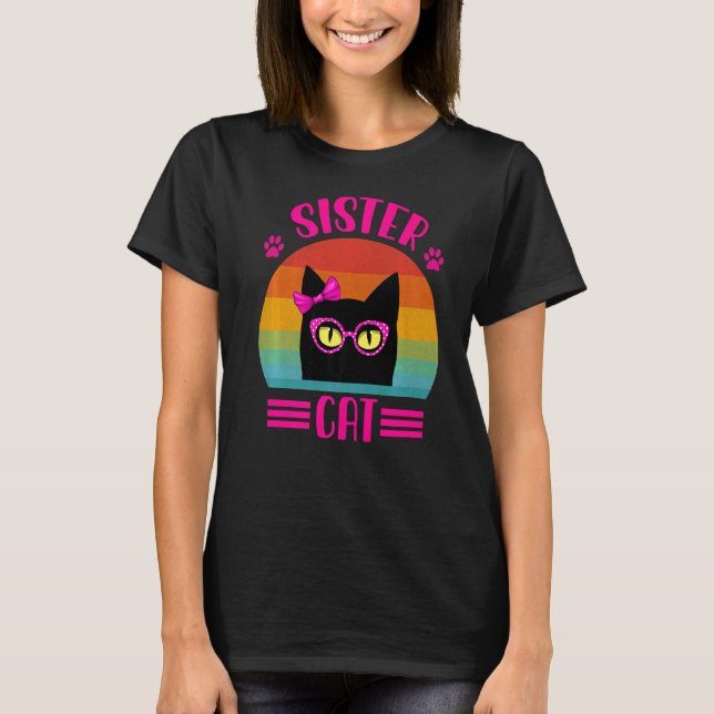 Camiseta Gato De Hermana Retro Con Gato De Gafas De Leopard (Anverso)