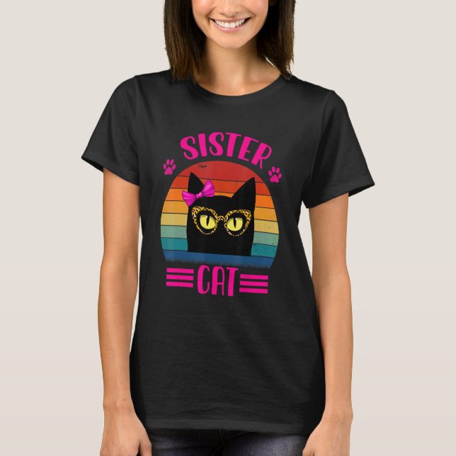 Camiseta Gato De Hermanita Con Gafas De Leopardo Retro (Anverso)