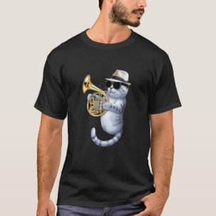 Camiseta Gato de jazz Gato genial tocando la trompa frances