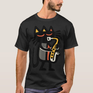 Camiseta Gato de Jazz Genial Tocando Saxofón Música Diverti