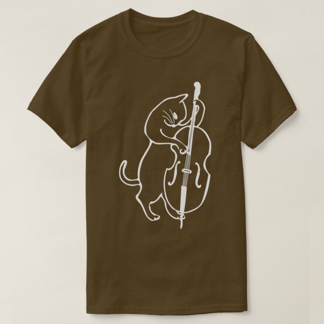 Camiseta Gato de Jazz Jugando Bass Doble Superior  (Diseño del anverso)