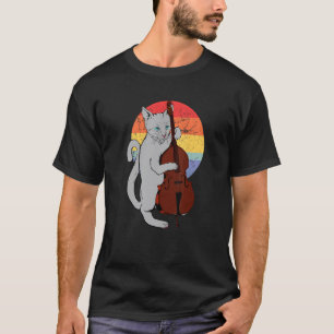 Camiseta Gato de jazz tocando bajo vertical Clásico Músico