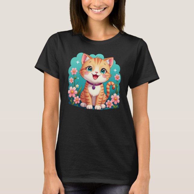 Camiseta Gato de jengibre con flores - gato Personalizado (Anverso)