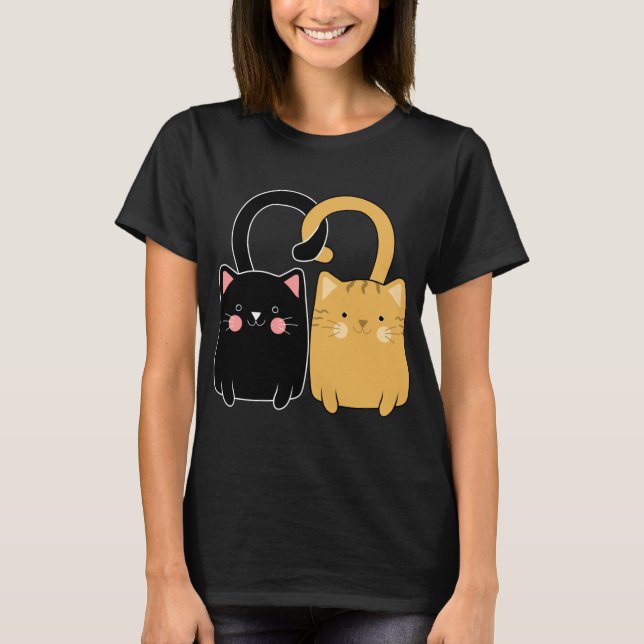 Camiseta Gato de jengibre negro Día de San Valentín de amor (Anverso)