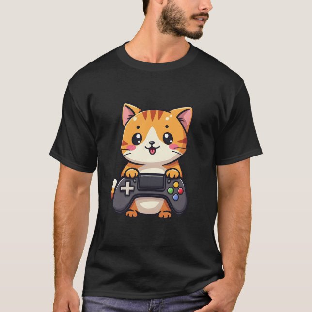 Camiseta Gato de juegos lindo Tee Gracioso Gamepad Kaw (Anverso)