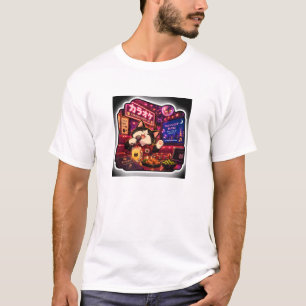 Camiseta Gato de Karaoke Noche de Música Neon Japonesa