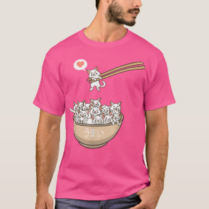 Camiseta Gato de Kawaii comiendo fideos de Ramen Bowles com