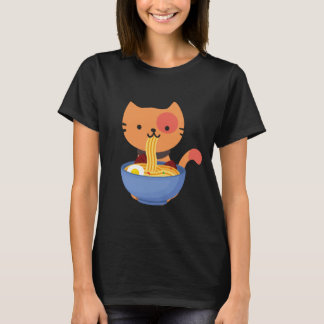 Camiseta Gato de Kawaii lindo comiendo bocadillo de fideos 